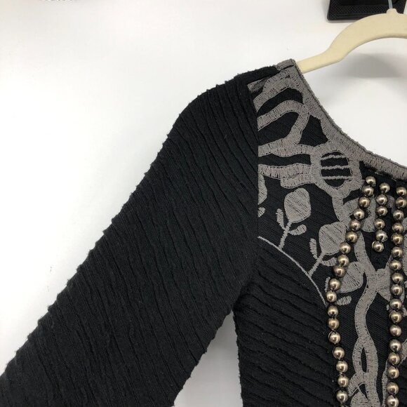 Free people Black textured “Looking for a  Stud” studded 3/4 sleeve mini dress - Picture 7 of 16